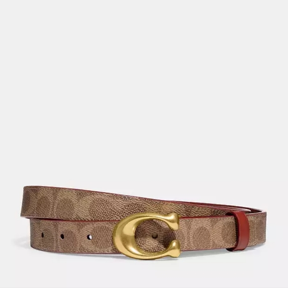 NWT Coach sculpted C buckle logo reversible belt, rust tan NWOT - Picture 1 of 12